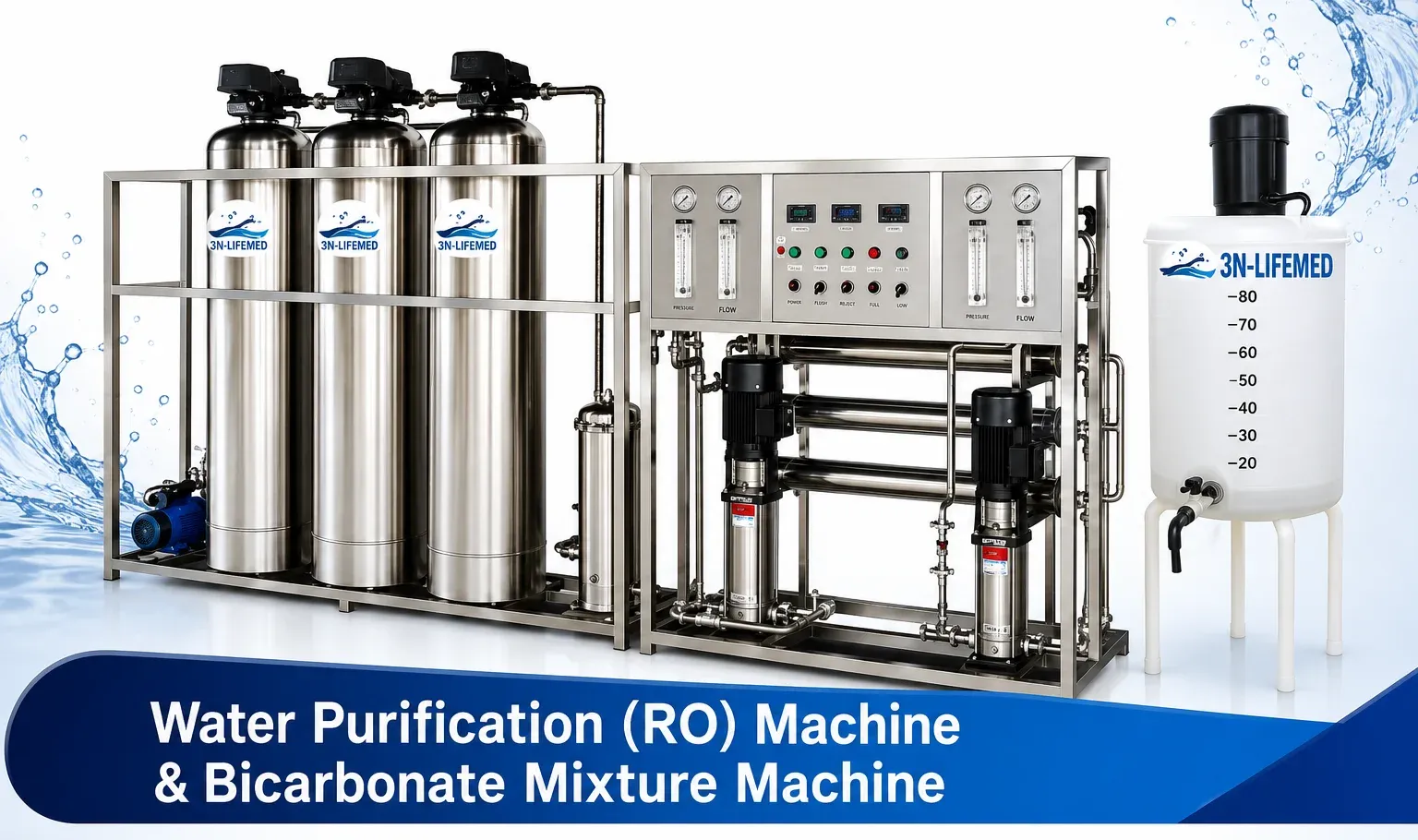Dialysis Infrastructure — Water purification and bicarbonate mixing systems for dialysis units.